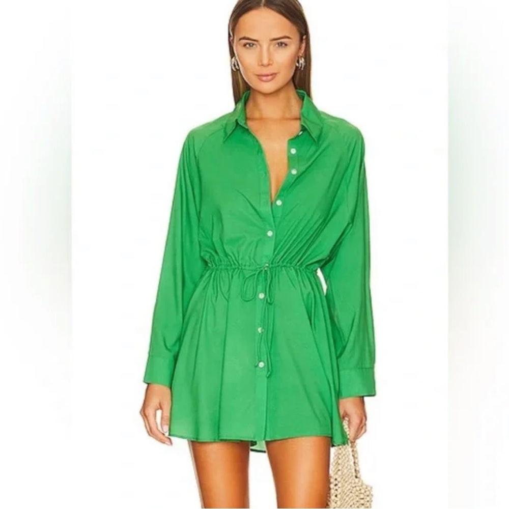 LIKE NEW Plush Mini Shirt Tie Long Sleeve Button Up Dress, Size M